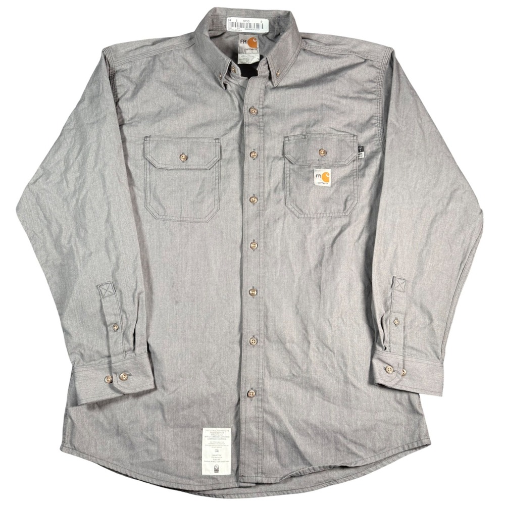 Carhartt FR Button Down Shirt Mens L Gray Flame Resistant Workwear Utility